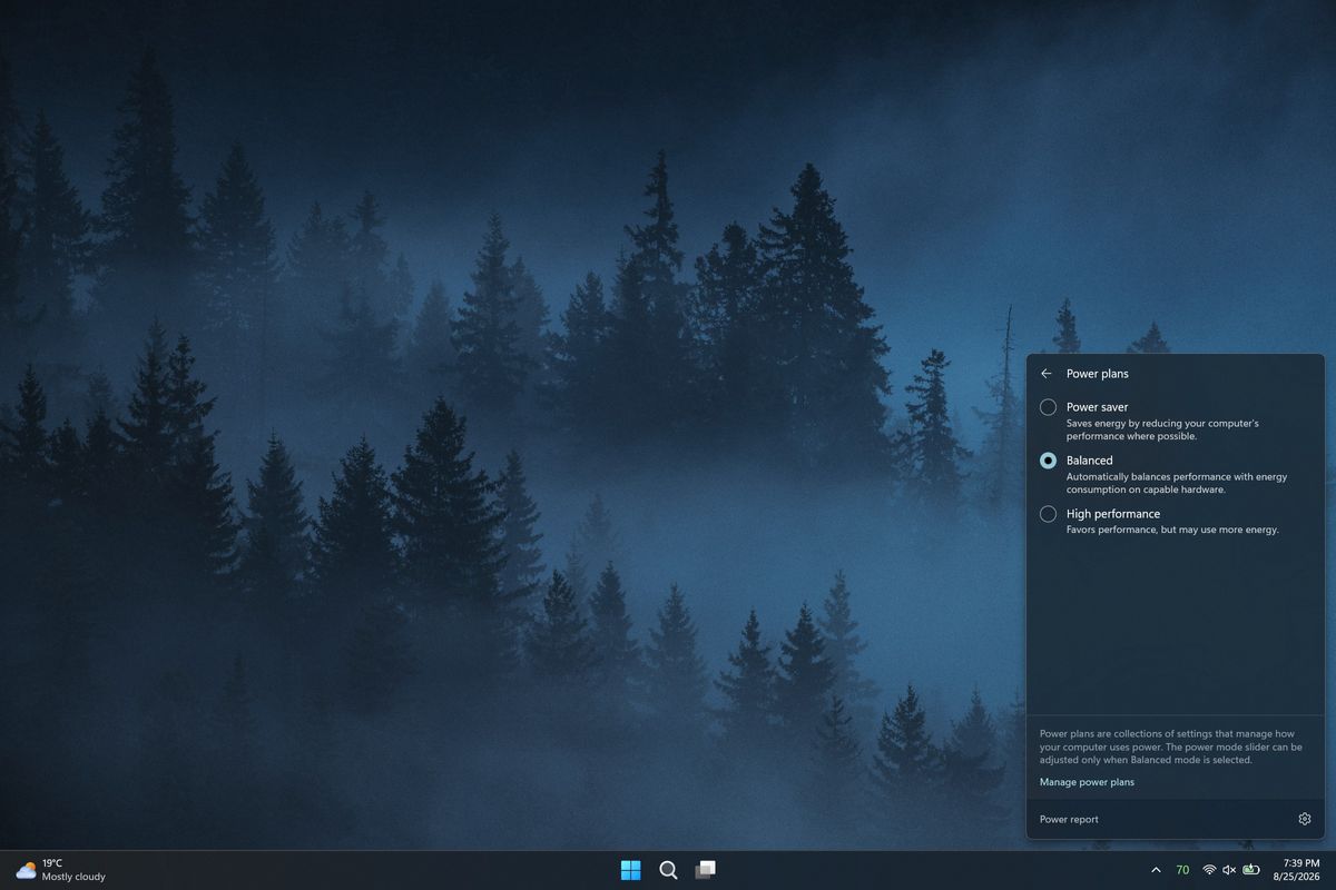 A screenshot of the Battery Flyout application on Windows 11 showing battery metrics, power settings, and usage statistics.