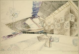 Interior Perspective of Joe Price studio, Number 1, 1953-1954, by Bruce Goff