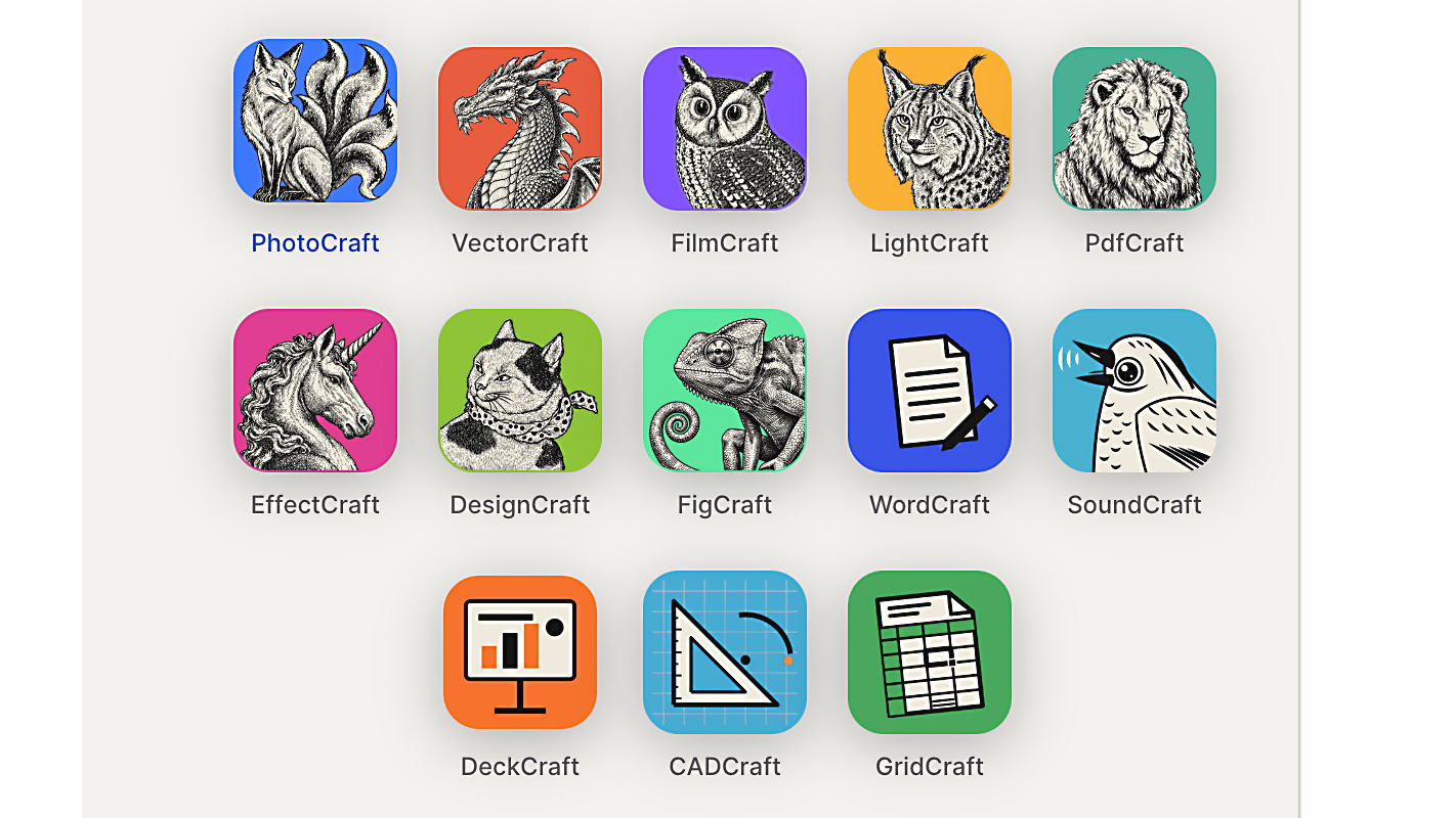 The icons for the 13 applications in the ArtCraft software suite