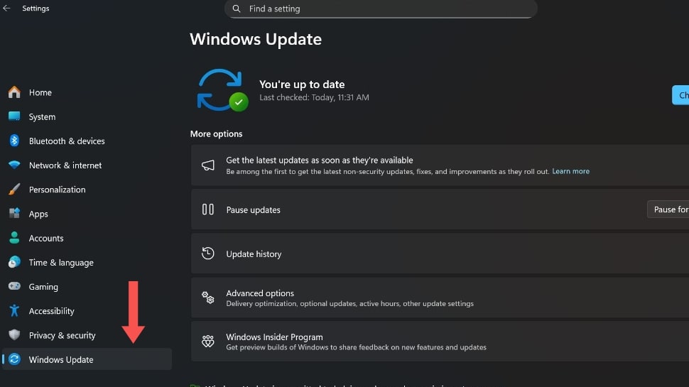 How to access the Windows Update menu