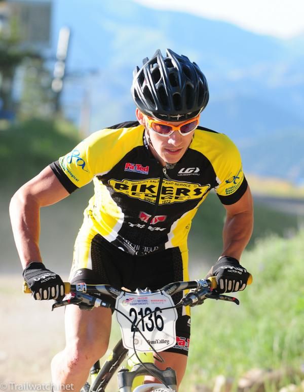 Greg Carpenter (Bikers Edge) heads up the big climb