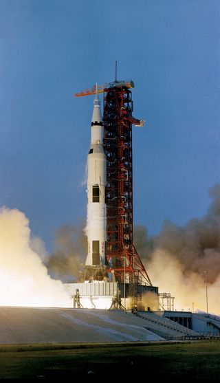 Apollo 13 launches on the ill-fated mission.