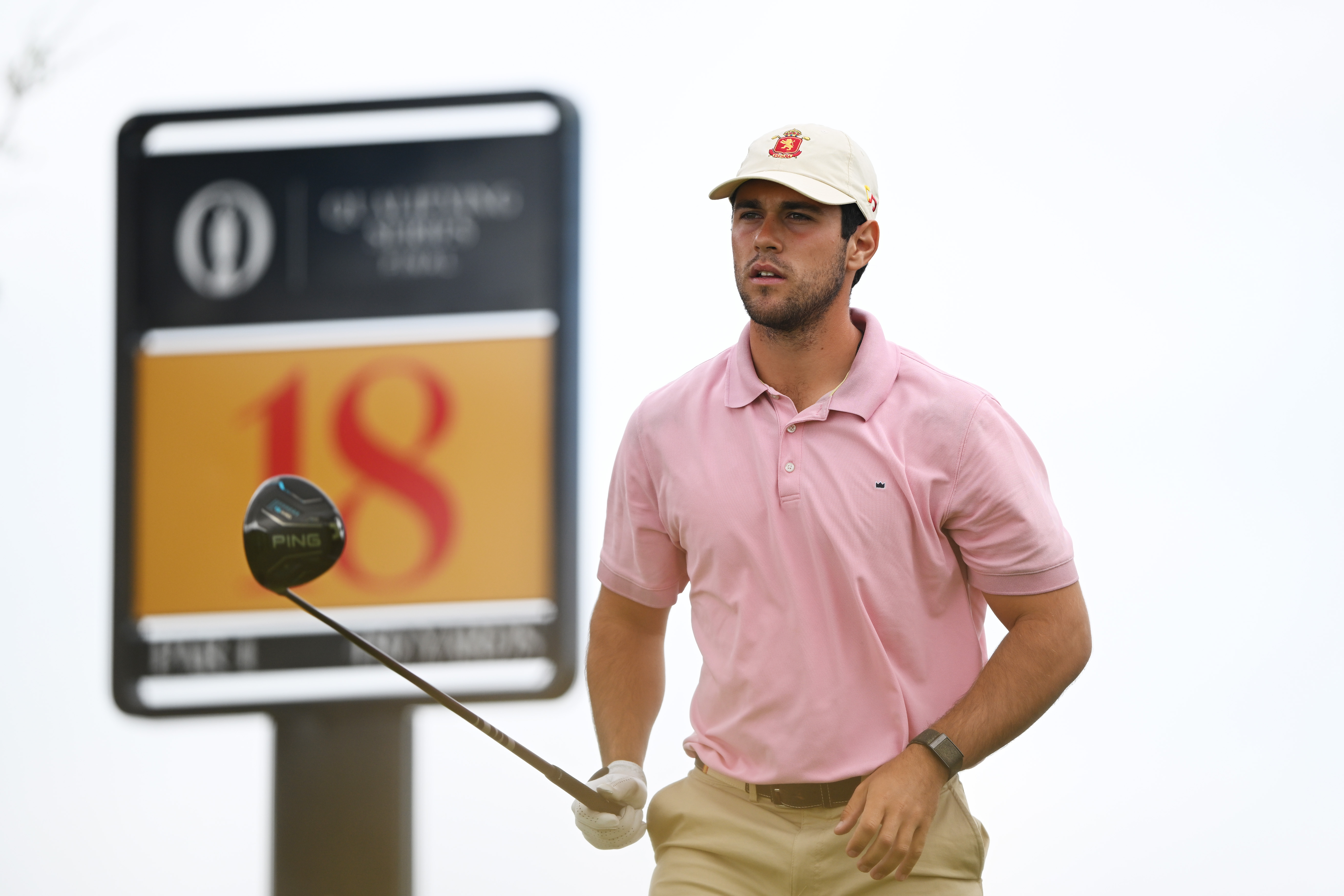 Alejandro De Castro Piera prepares to tee off on the 18th hole during Open Final Qualifying at Burnham and Berrow Golf Club.