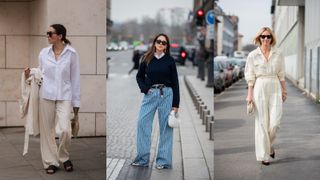 street style summer work outfits wide leg trousers and shirt