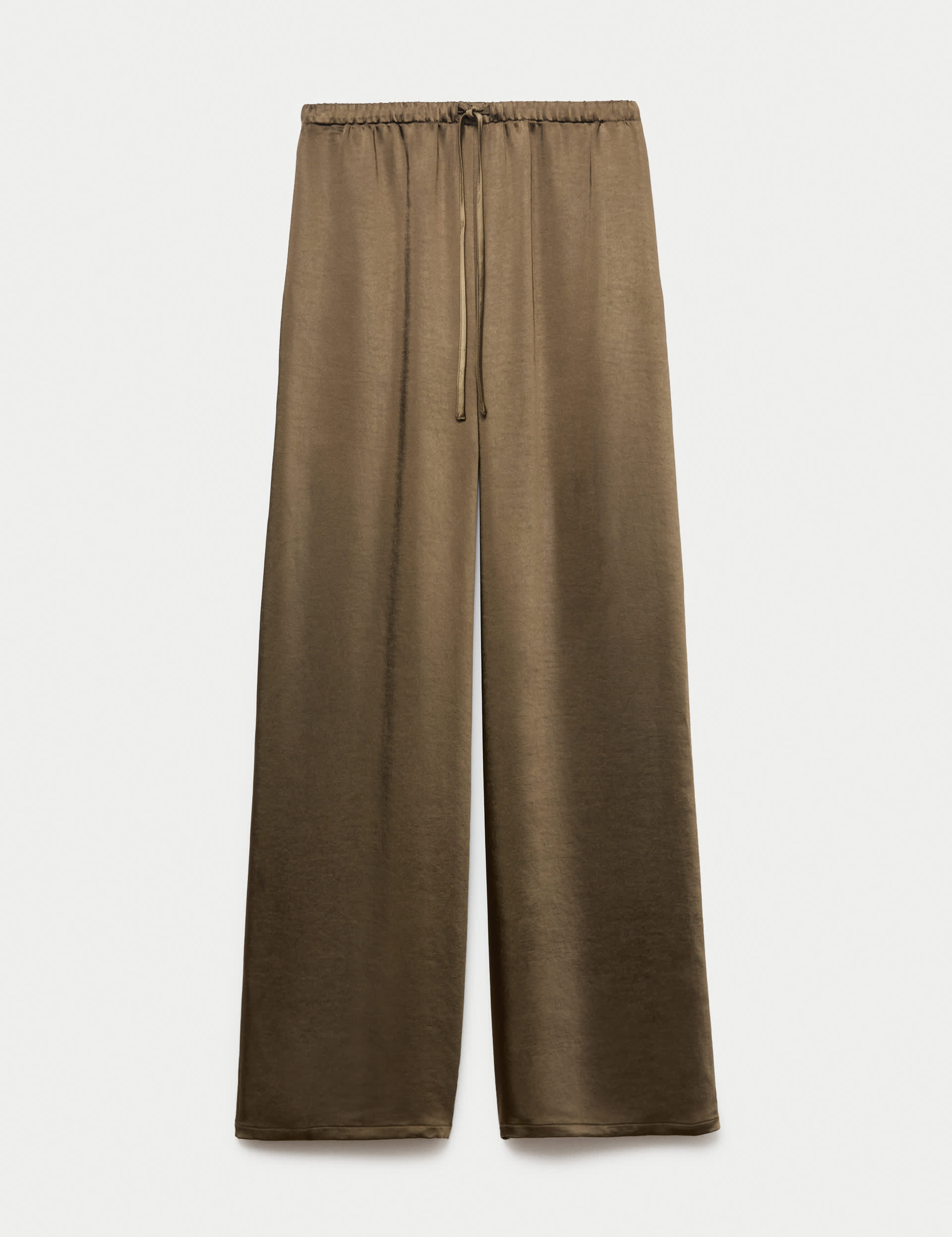 Satin Drawstring Wide Leg Trousers