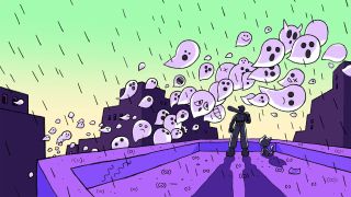 Key art for the OFF remake showing The Batter and The Judge looking at a bunch of ghosts