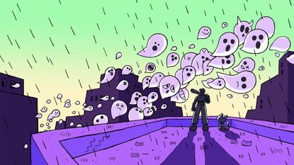 Key art for the OFF remake showing The Batter and The Judge looking at a bunch of ghosts