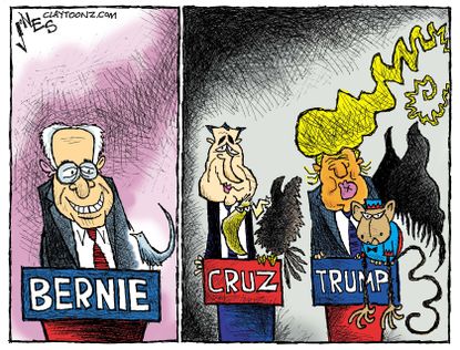 Political Cartoon U.S. 2016 Bernie Trump Cruz