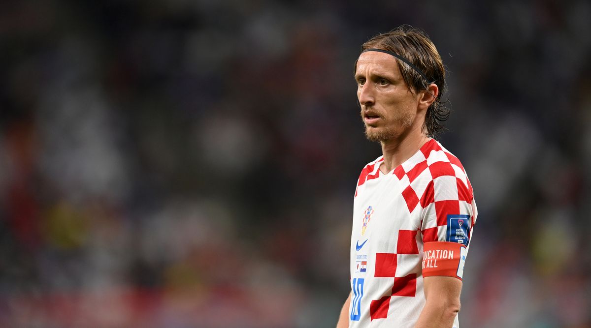 Croatia World Cup 2022 squad Luka Modric of Croatia looks on during the FIFA World Cup Qatar 2022 Round of 16 match between Japan and Croatia at Al Janoub Stadium on December 05, 2022 in Al Wakrah, Qatar.