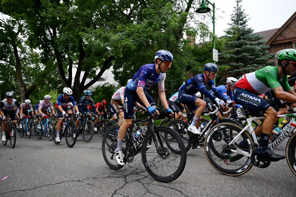 MONTREAL QUEBEC SEPTEMBER 10 LR Michael Woods of Canada and Team IsraelPremier Tech and Lars Van Den Berg of The Netherlands and Team GroupamaFDJ compete during to the 12th Grand Prix Cycliste de Montreal 2023 a 2214km one day race from Montreal to Montreal UCIWT on September 10 2023 in Montreal Quebec Photo by Dario BelingheriGetty Images