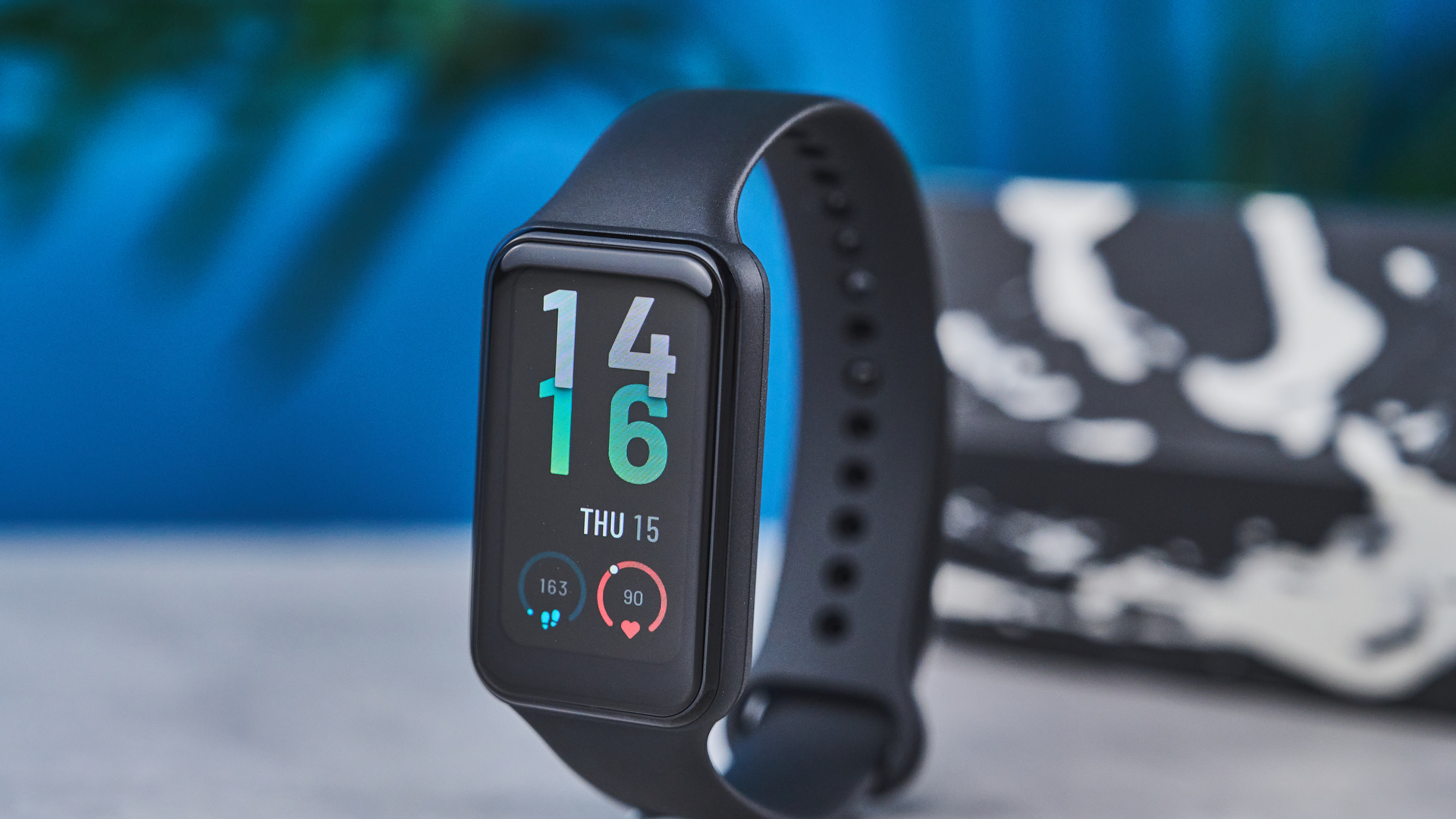 the amazfit band 7 fitness tracker, a budget fitness tracker with a simple black band and small yet bright LED screen