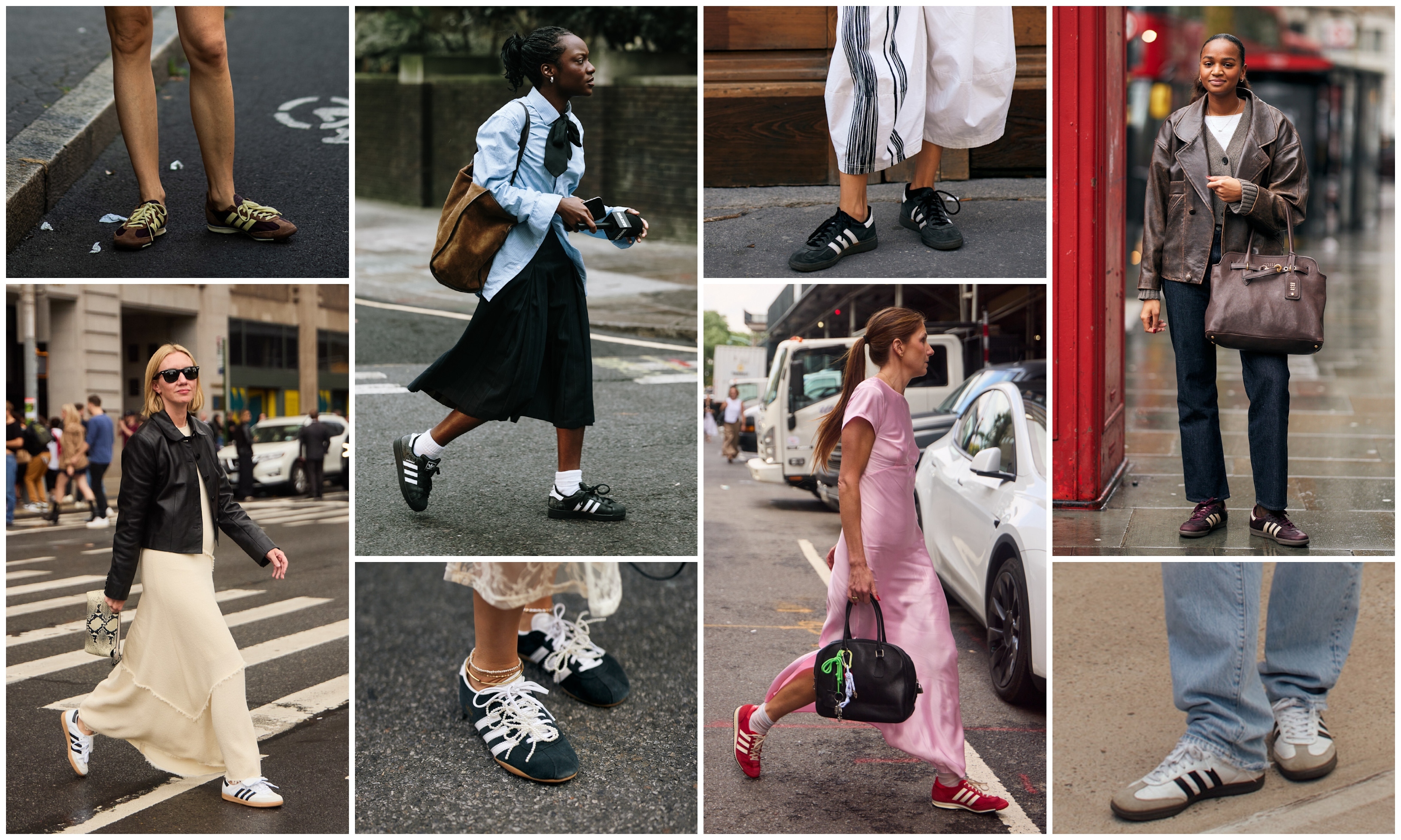 Women wearing Adidas sneakers in street style