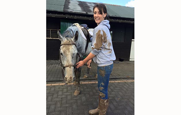 &ldquo;Graham the ex-racehorse and I had a little tumble in the school after his clumsy self decided to face plant the sand!&rdquo; &mdash; Lucy Evans