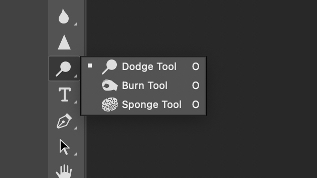Adobe Photoshop editing interface, showing dodge tool