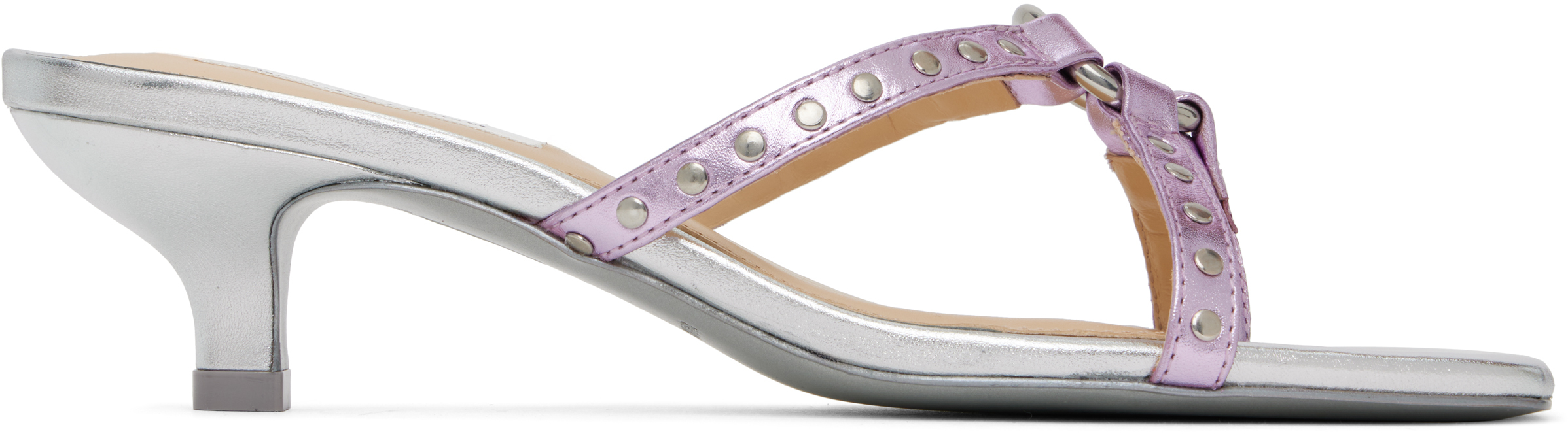 Silver & Pink Spy Kitten Heeled Sandals