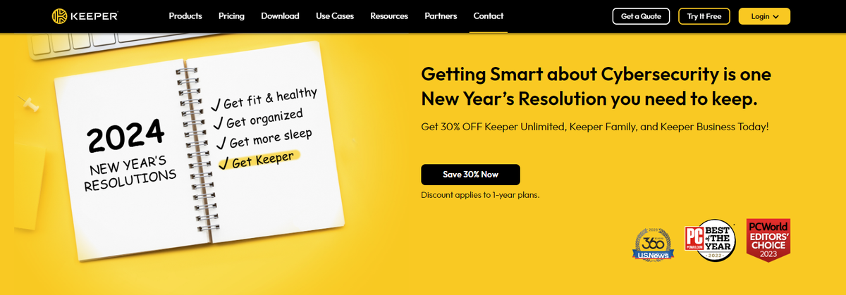 Keeper new years sale landing page