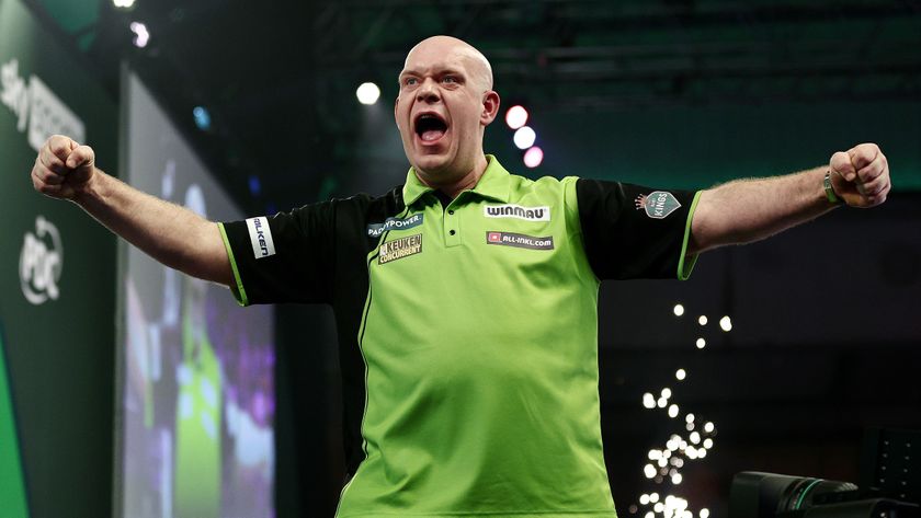 Michael van Gerwen celebrates winning his PDC World Darts Championships quarter final and proceeding to the semi final