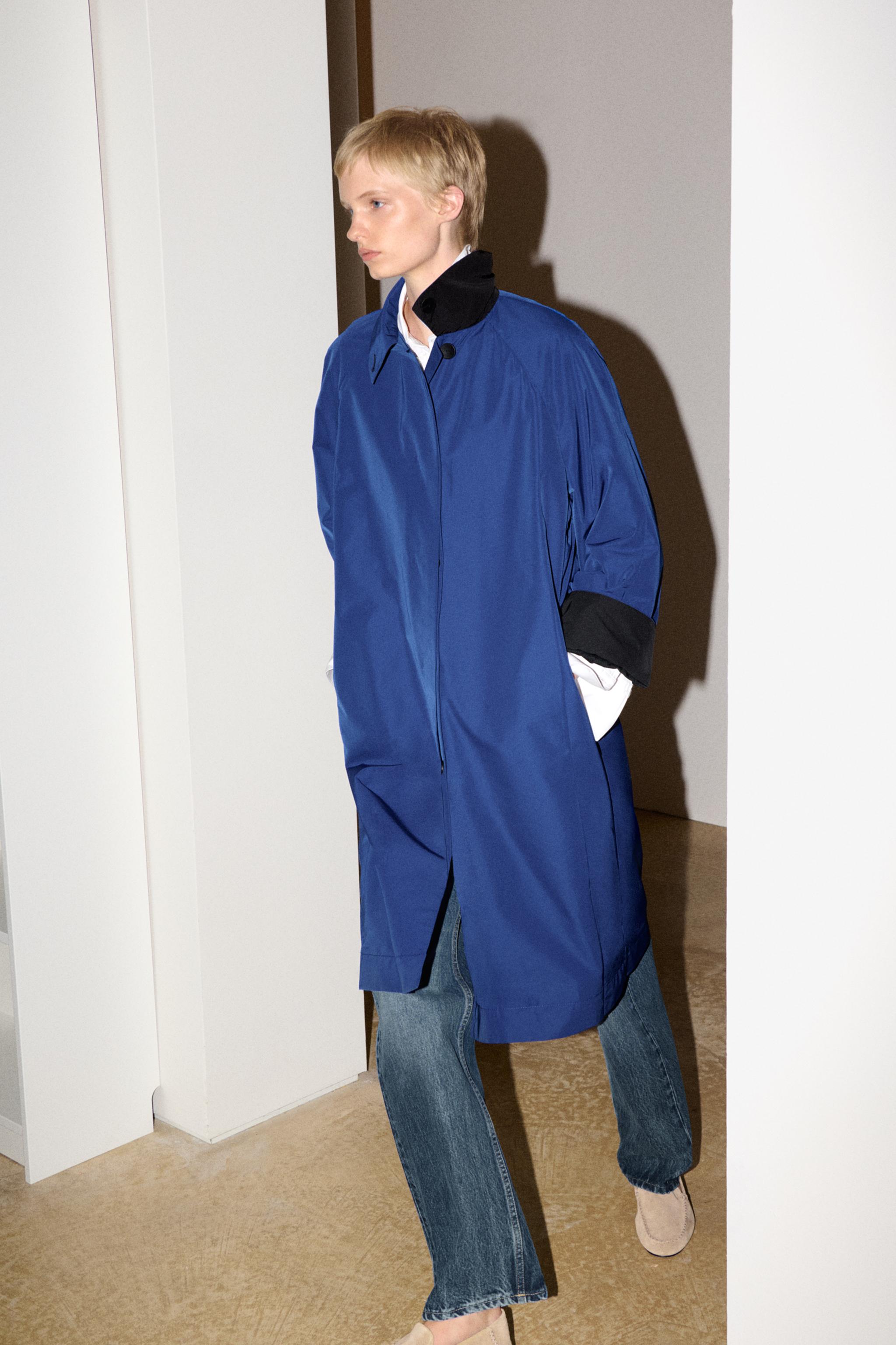 Zw Collection Midi Nylon Trench Coat - Bluish - S