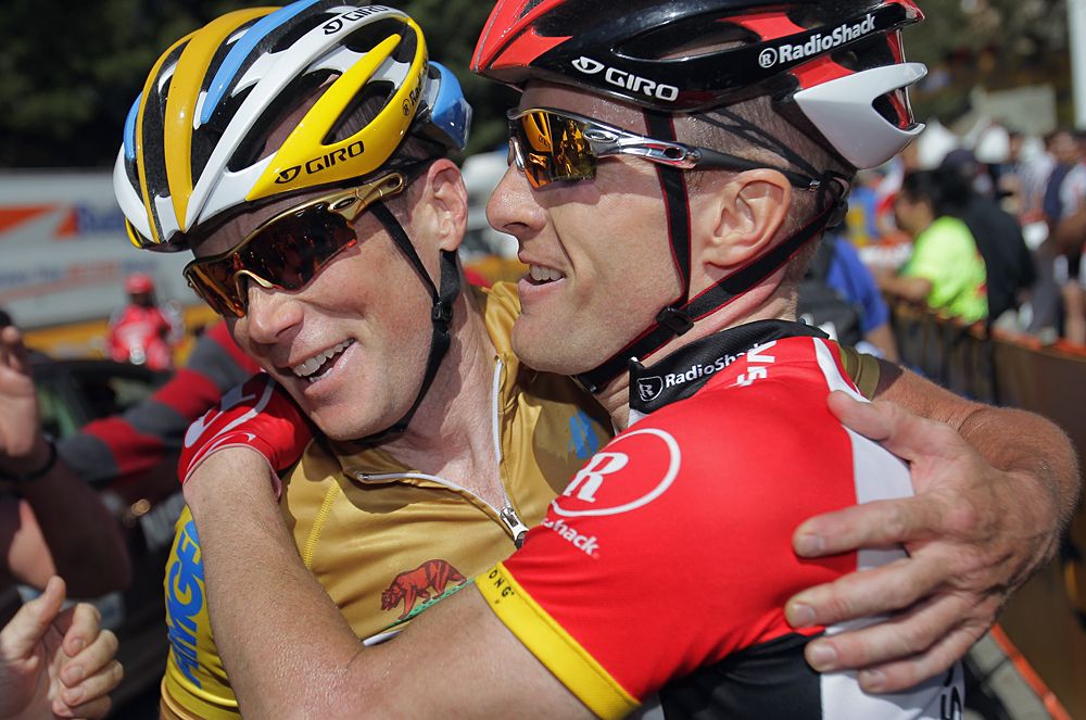 Chris Horner and Levi Leipheimer: two baldies winning on Mt Baldy