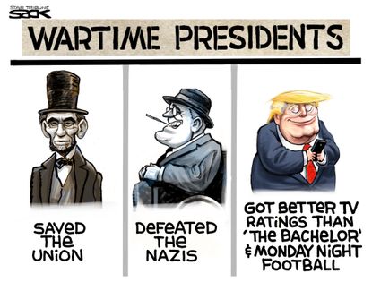 Political Cartoon U.S. Trump Abraham Lincoln Franklin Roosevelt The Bachelor wartime coronavirus
