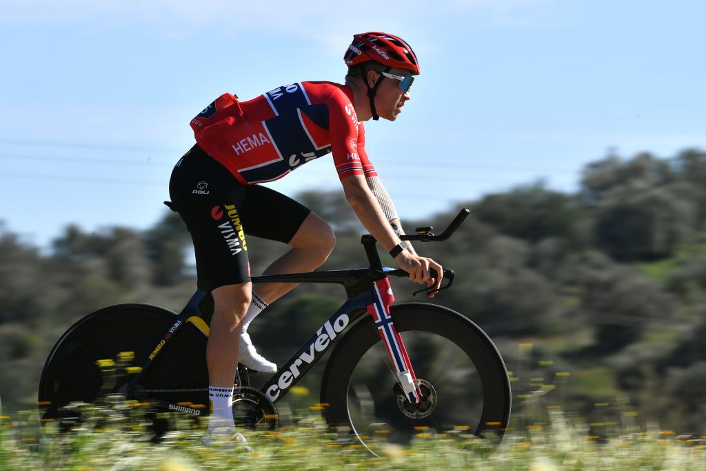 TAVIRA PORTUGAL FEBRUARY 19 Tobias Foss of Norway and Team Jumbo Visma during the 48th Volta Ao Algarve 2022 Stage 4 a 322km individual time trial from Vila Real de Santo Antnio to Tavira VAlgarve2022 on February 19 2022 in Tavira Portugal Photo by Luc ClaessenGetty Images