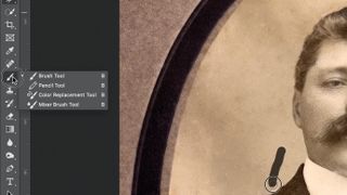 Screenshot of Photoshop being used for old photo restoration