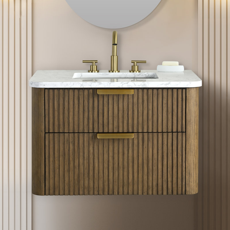 Ebern Designs Liljan 30'' Wall-Mounted Single Bathroom Vanity With Engineered Stone Top & Reviews | Wayfair