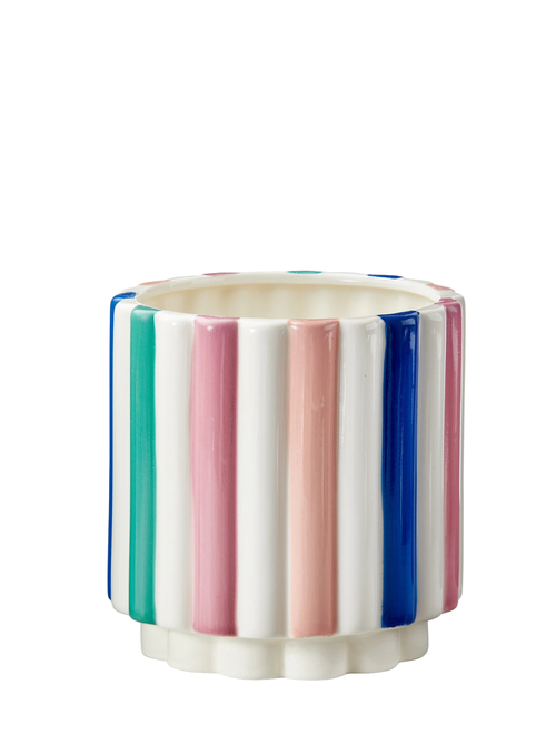 Scallop Striped Stoneware Planter