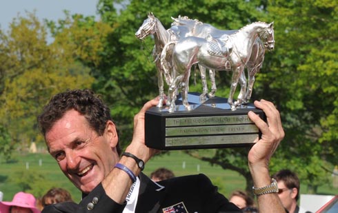 Mark Todd with the Badminton Horse Trials winners trophy