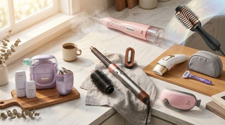 Beauty tech products from Dyson, Coslus, Shark, Braun, Tymo, Bob & Brad