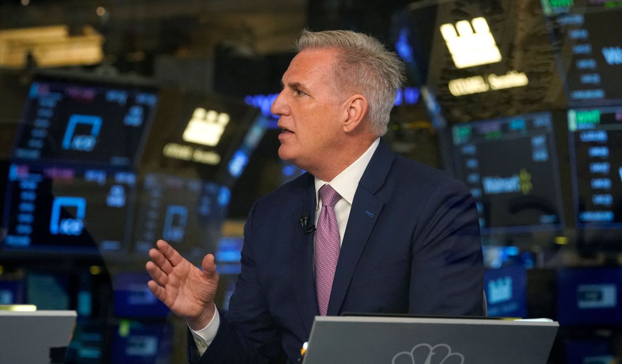 Kevin McCarthy speaks on the floor of the New York Stock Exchange