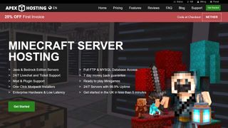 Screenshot of Apex Hosting's homepage before you sign up