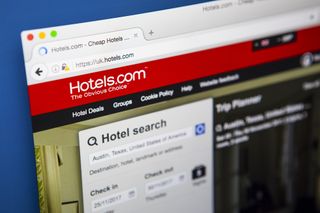 The homepage of the official website for Hotels.com, a site for booking hotel rooms online,