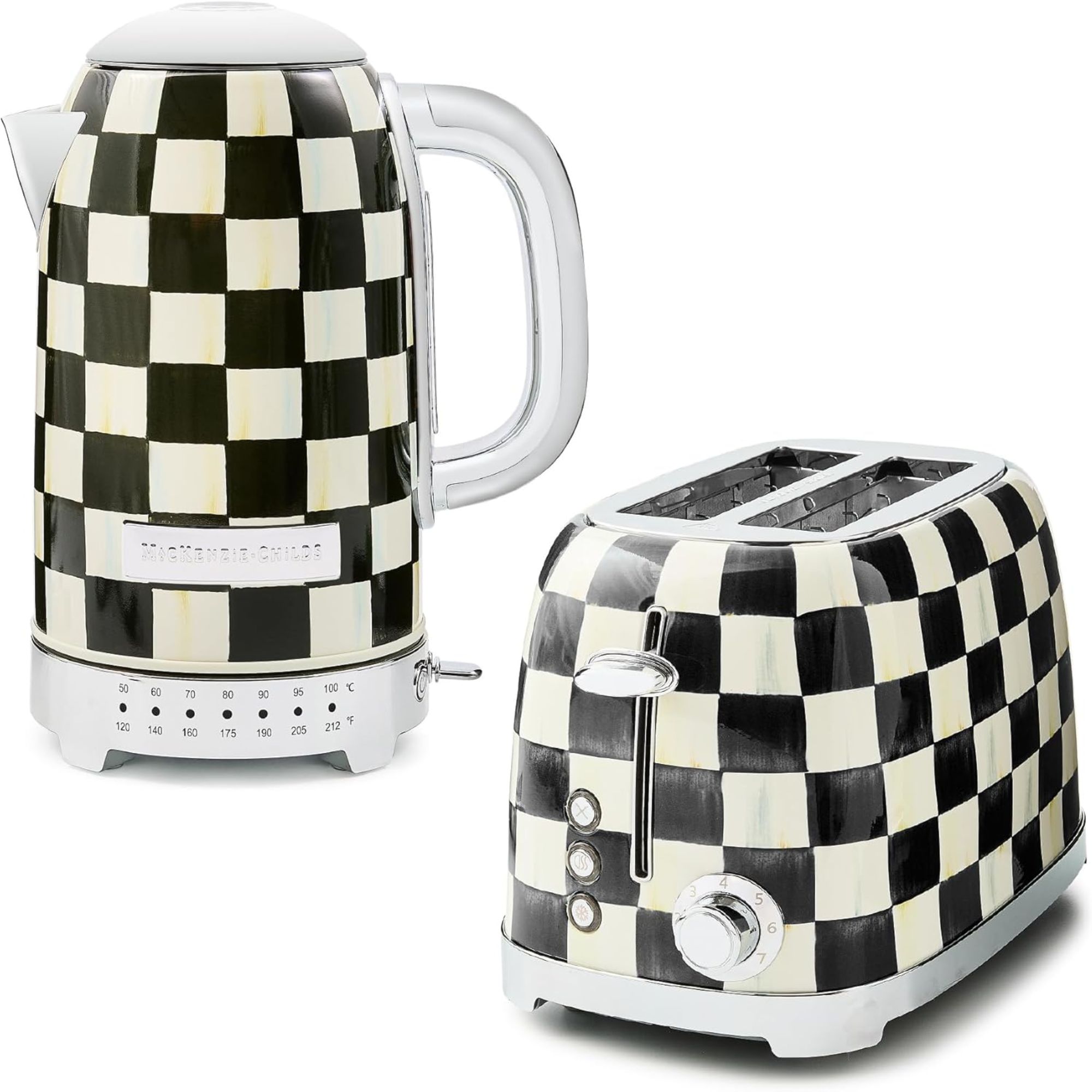 Black and white check print kettle and matching toaster