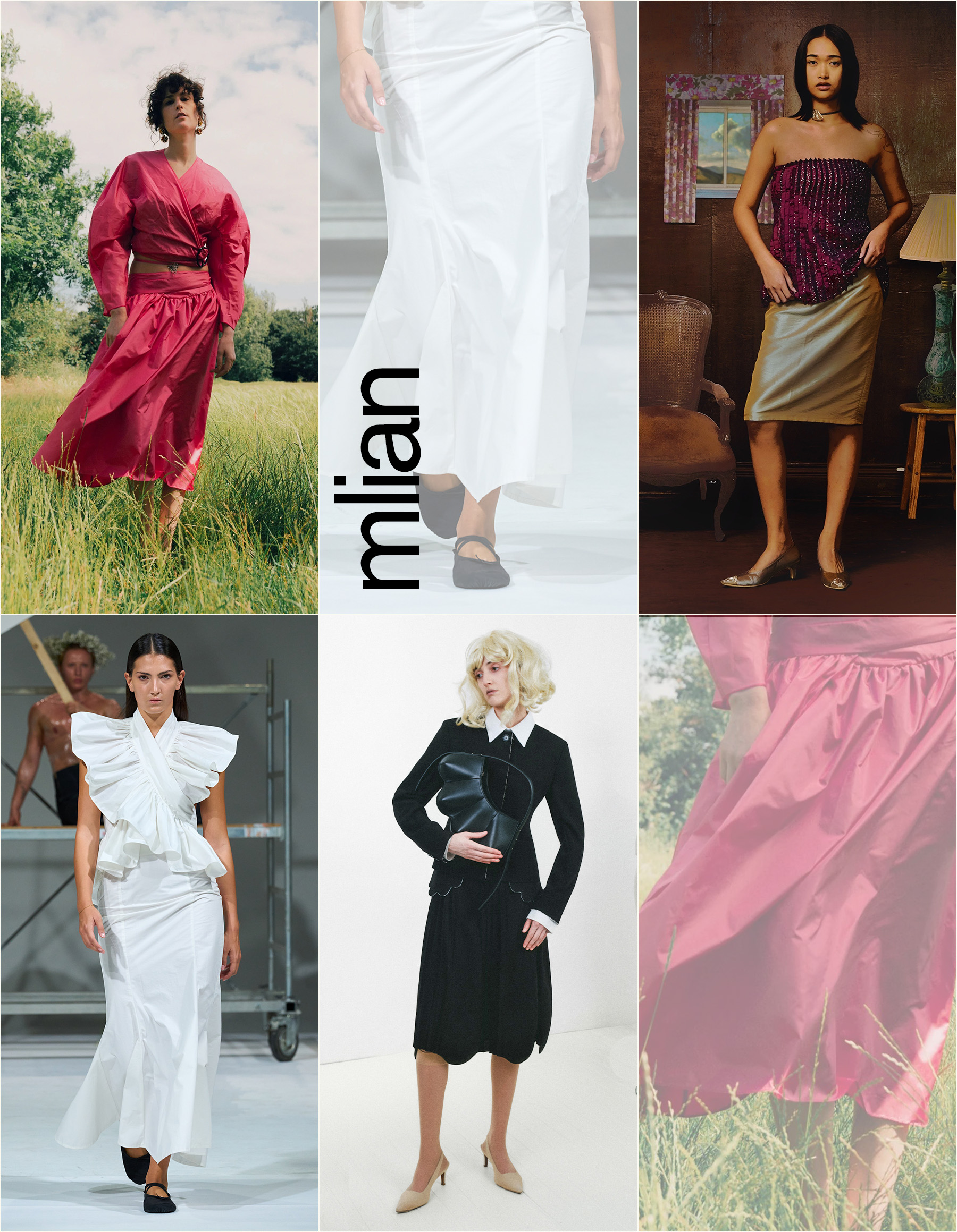 Collage of Milan Fashion Week spring/summer 2027 runway models.