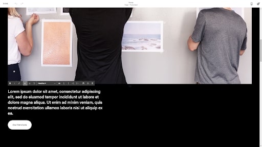 Squarespace's website editor in use
