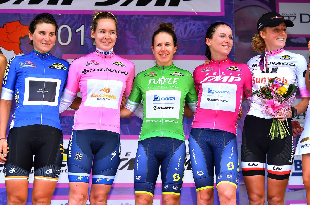The jersey holders on the podium