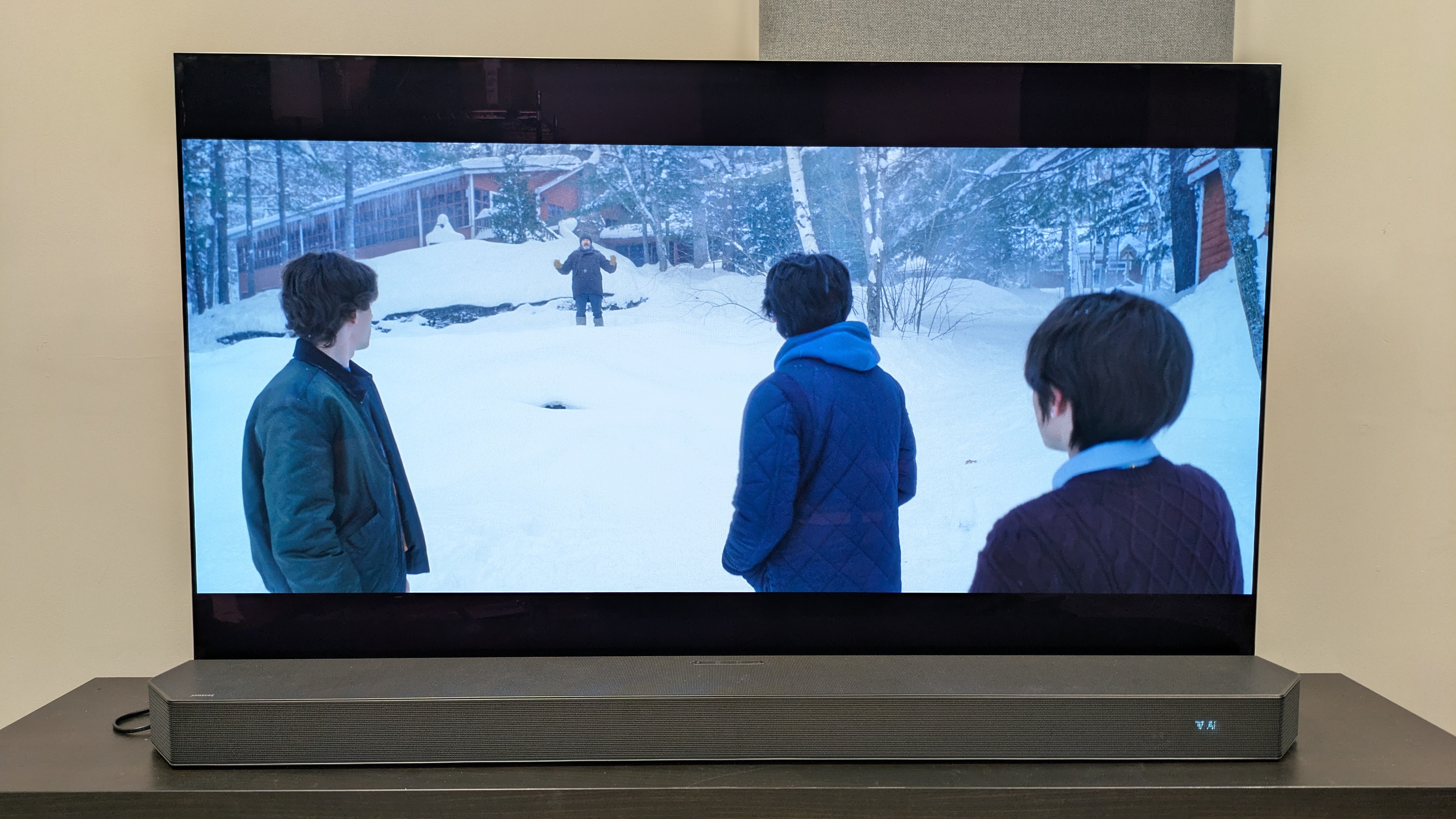 Black Phone 2 4K Blu-ray on LG G5 showing group in the snow 