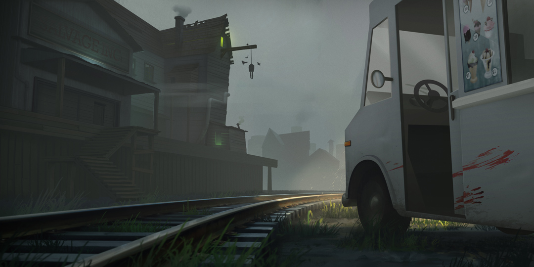 Abandoned warehouse? Empty ice-cream truck? Blood smears? There is plenty to suggest a story unfolding in this image