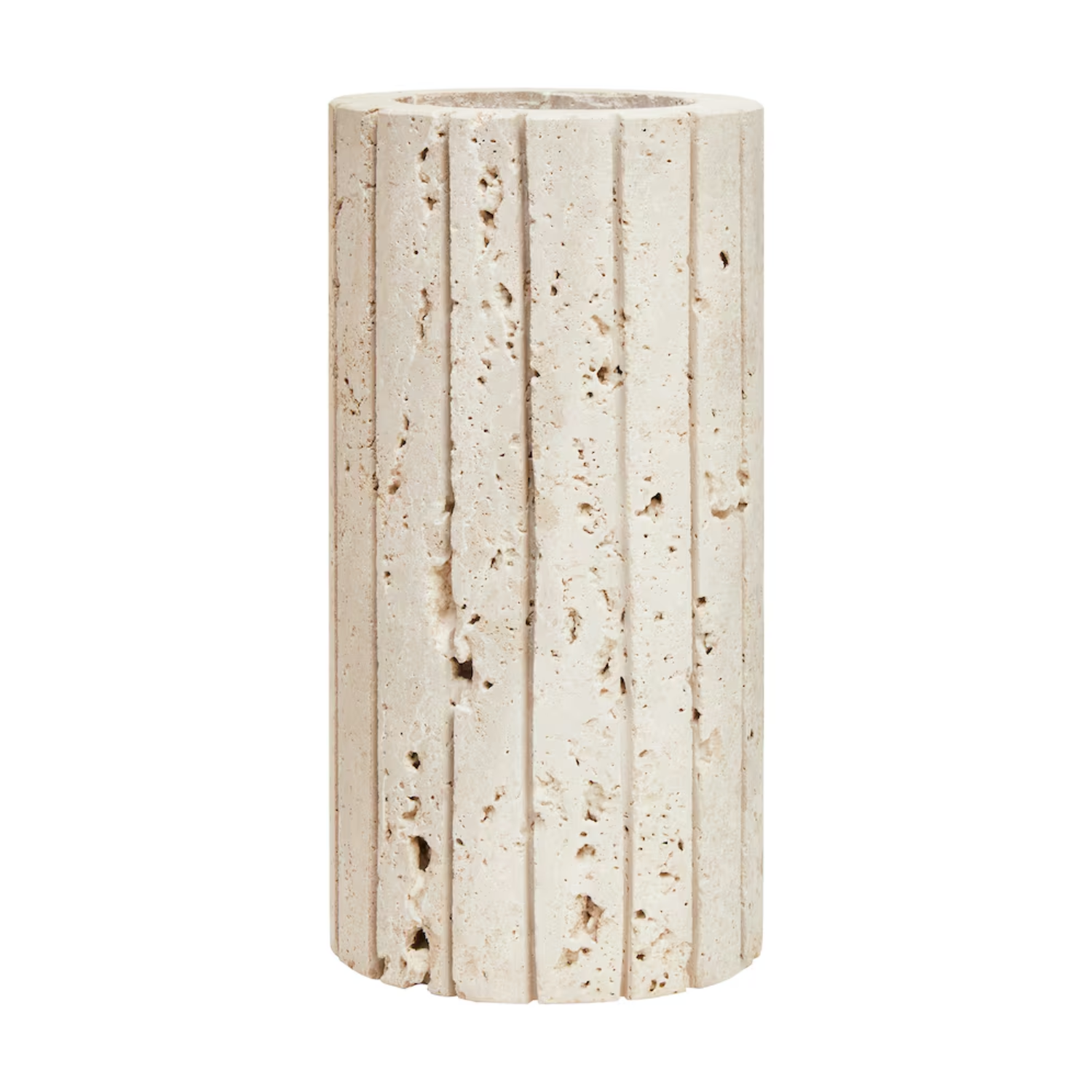 A tall textured travertine ribbed vase from H&M