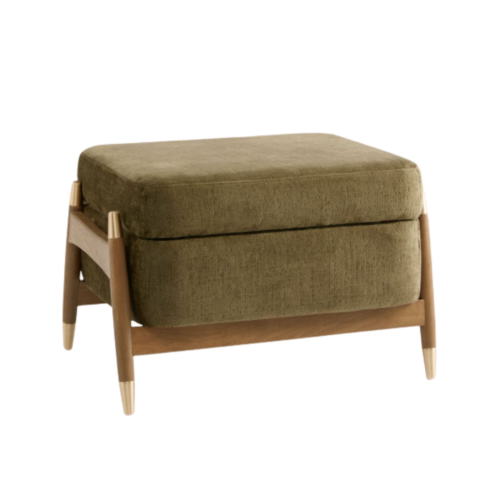 Next, Plush Chenille Moss Green Lloyd Small Wooden Storage Footstool