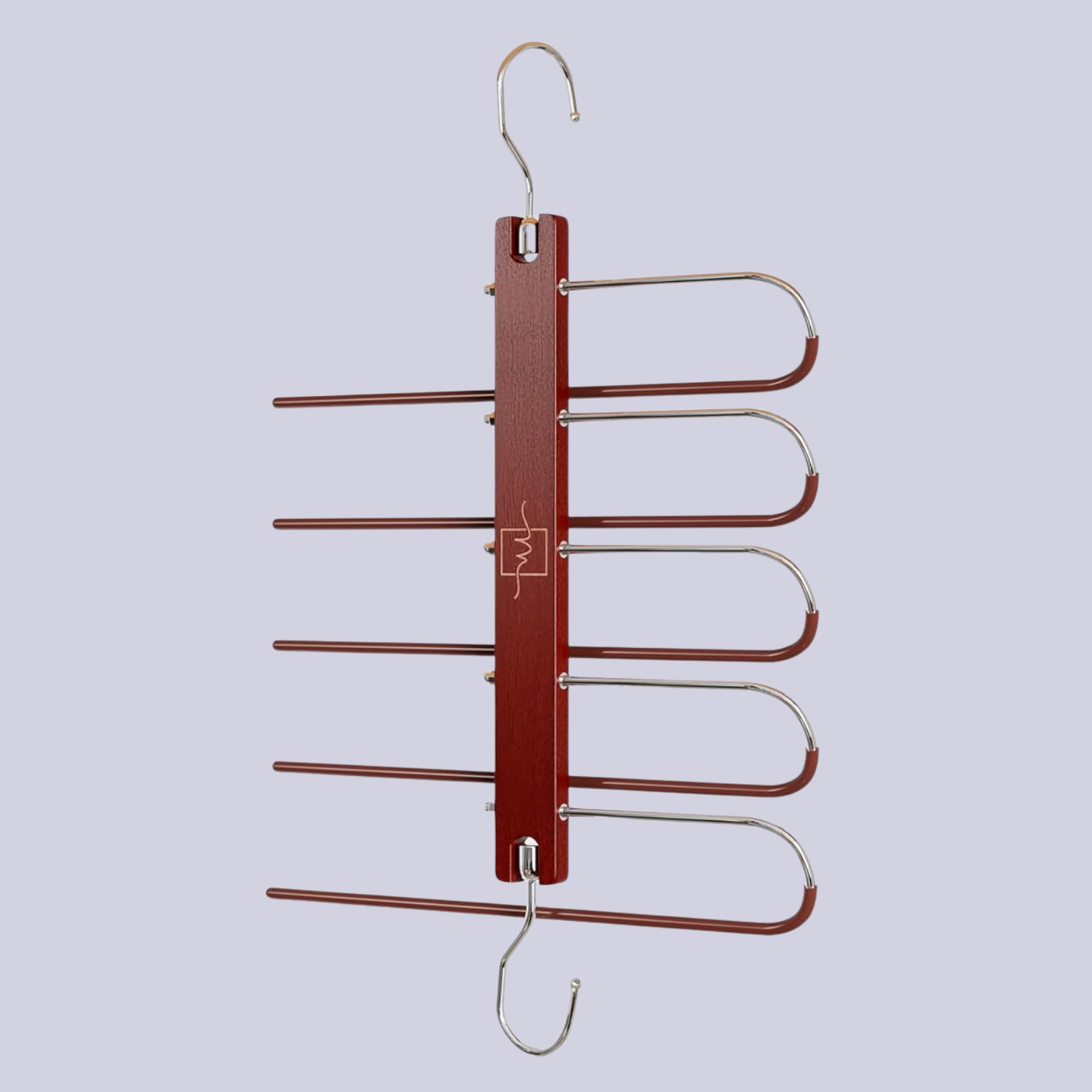 A mahogany wood multi-trouser hanger