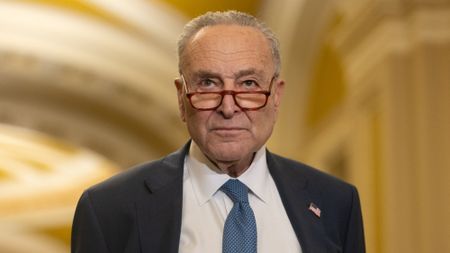 Senate Minority Leader Chuck Schumer (D-NY) is seen during a press conference with other members of Senate Democratic leadership in Washington, DC on March 25, 2025.