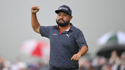 JJ Spaun celebrates winning the US Open 