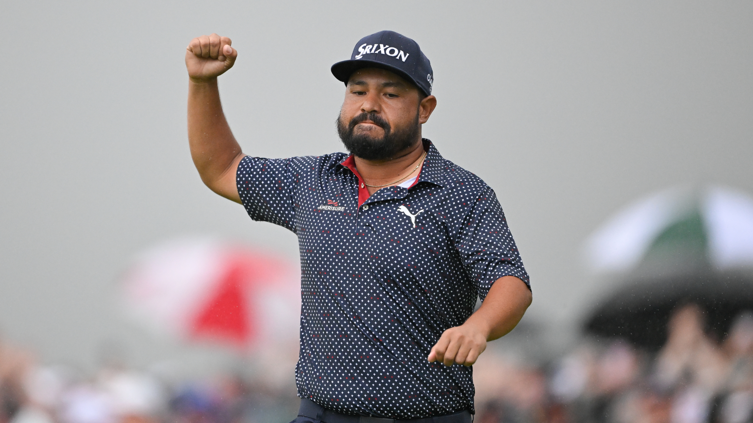 JJ Spaun celebrates winning the US Open