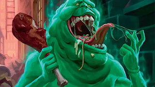 Slimer engages in a... really upsetting-looking act of gluttony as part of Magic: The Gathering's upcoming Secret Lair drop.