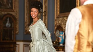India Amarteifio as Young Queen Charlotte in episode 106 of Queen Charlotte: A Bridgerton Story