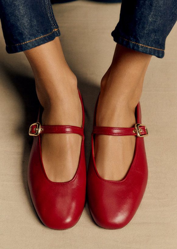 Valentin Low Ballerinas - Smooth Red - Sheep Leather - S&eacute;zane