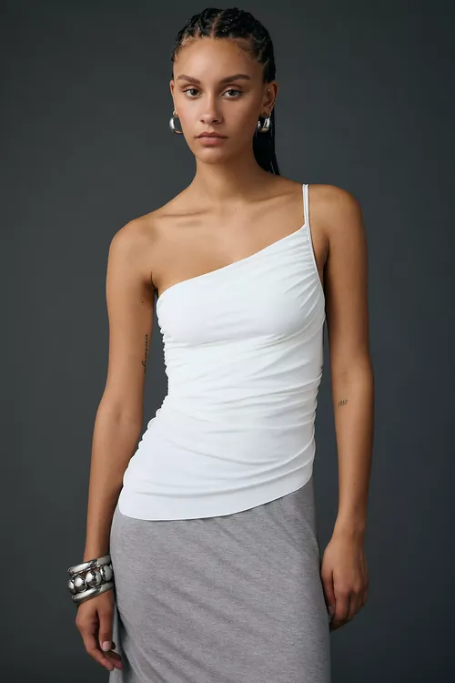 Uo Claire Ruched Asymmetric One-Shoulder Top