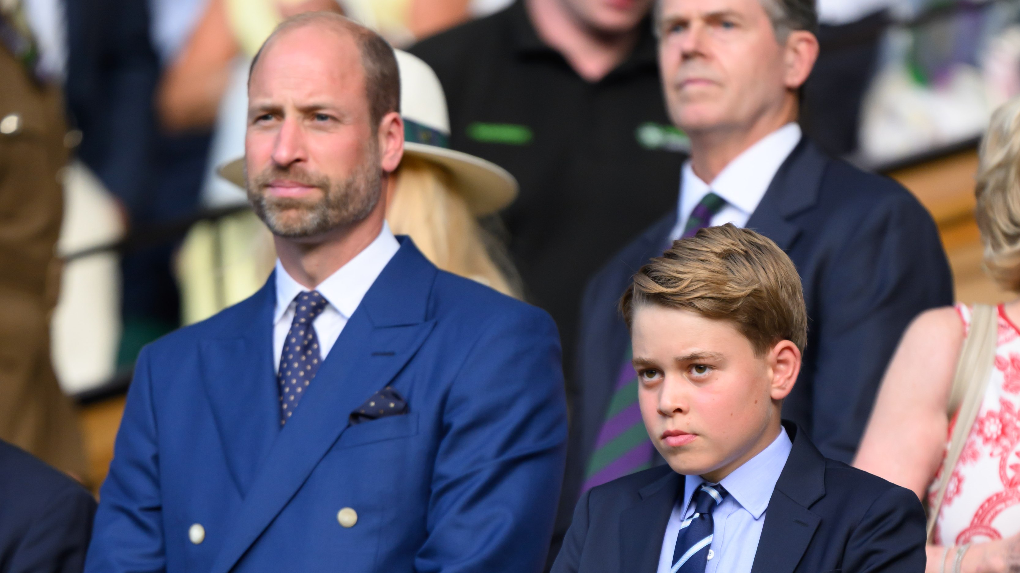 Prince William and Prince George attend day fourteen of the Wimbledon Tennis Championships at the All England Lawn Tennis and Croquet Club on July 13, 2025
